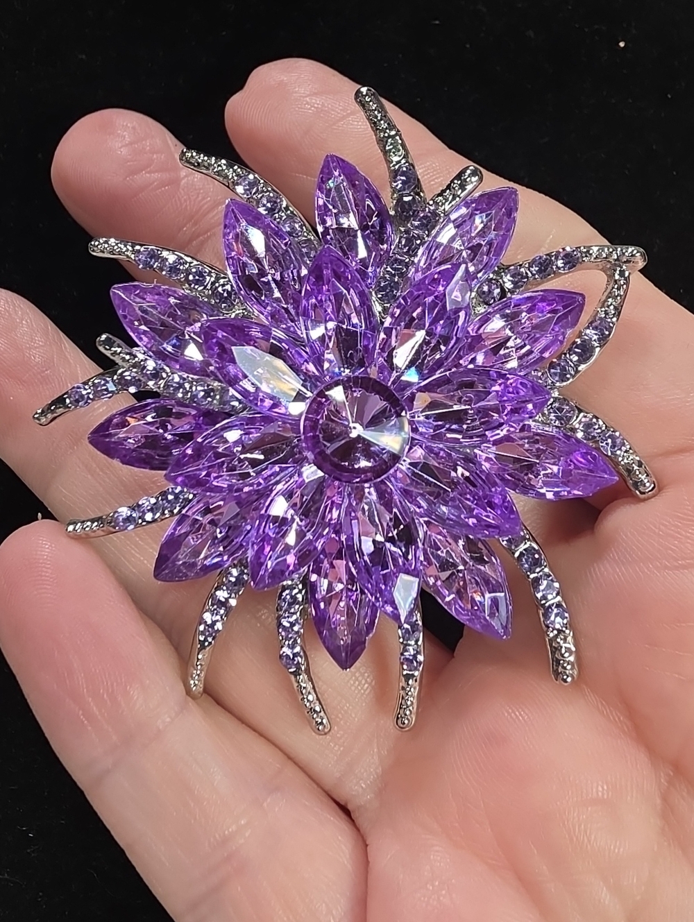 B12- Purple Crystal Floral Brooch
